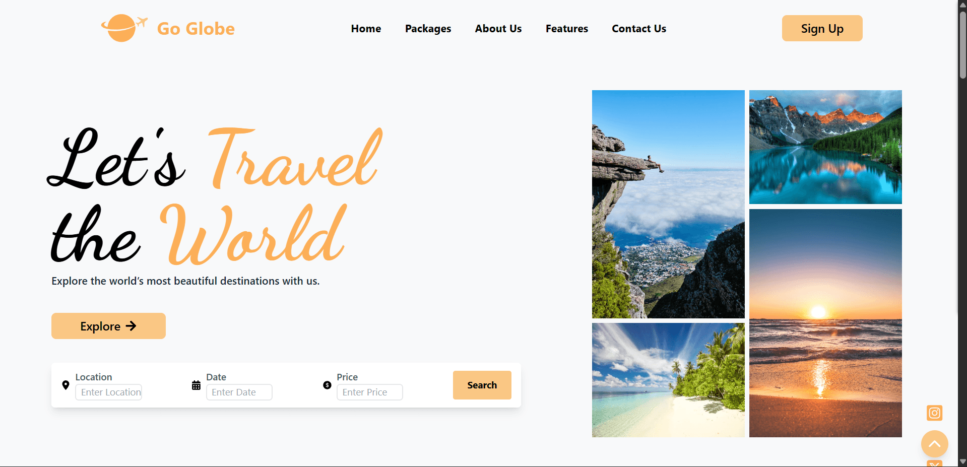 Go Globe travel platform featuring interactive UI/UX design and engaging travel booking experience